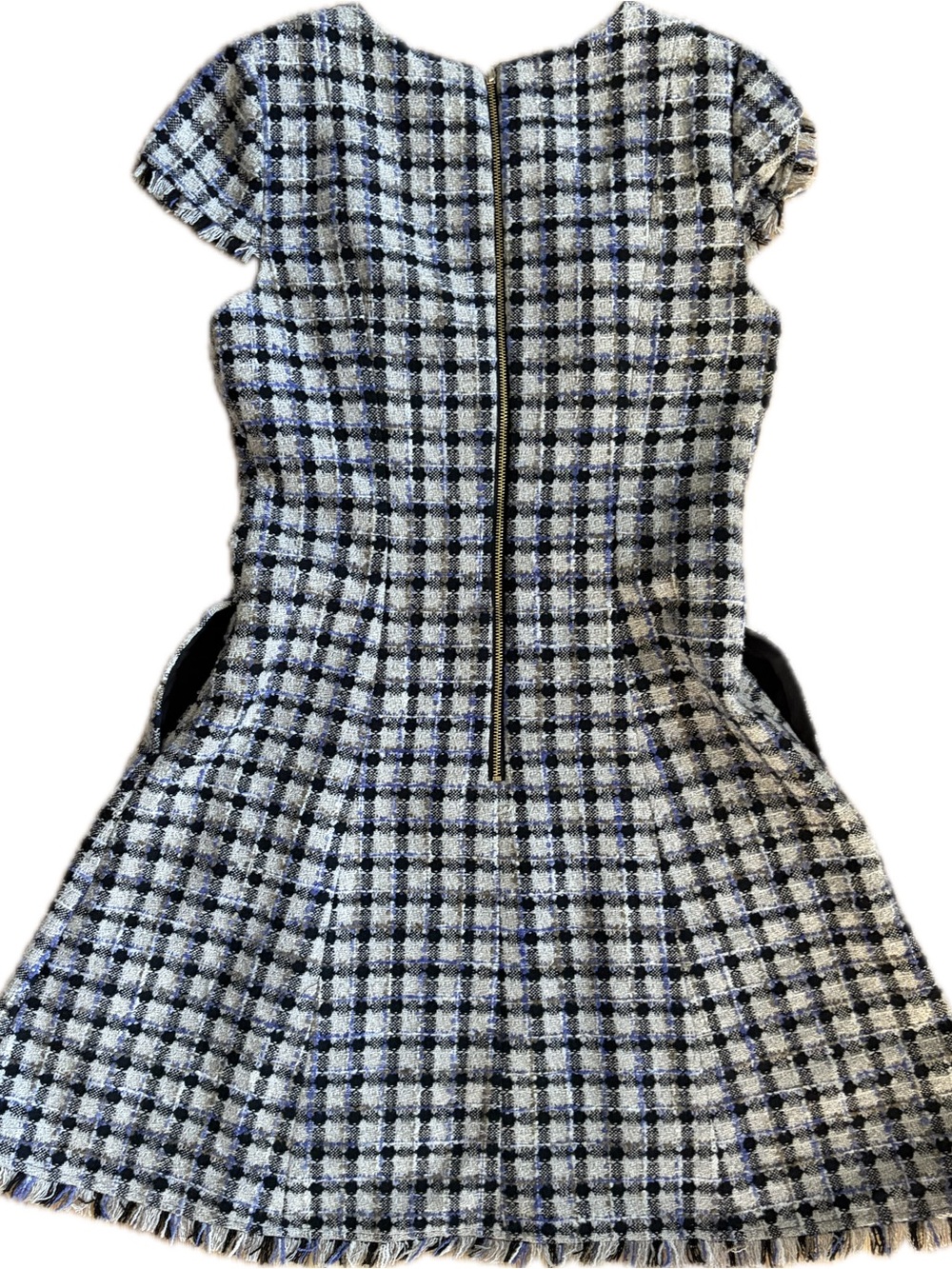 Eliza J Black, White & Blue Plaid Tweed Midi Dress - Picture 4 of 6